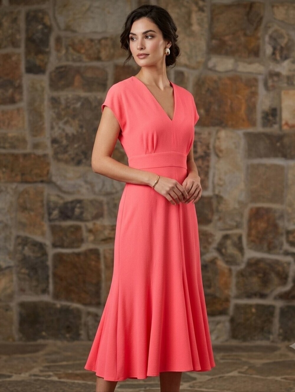 Lela Rose Wool Crepe Midi Dress
